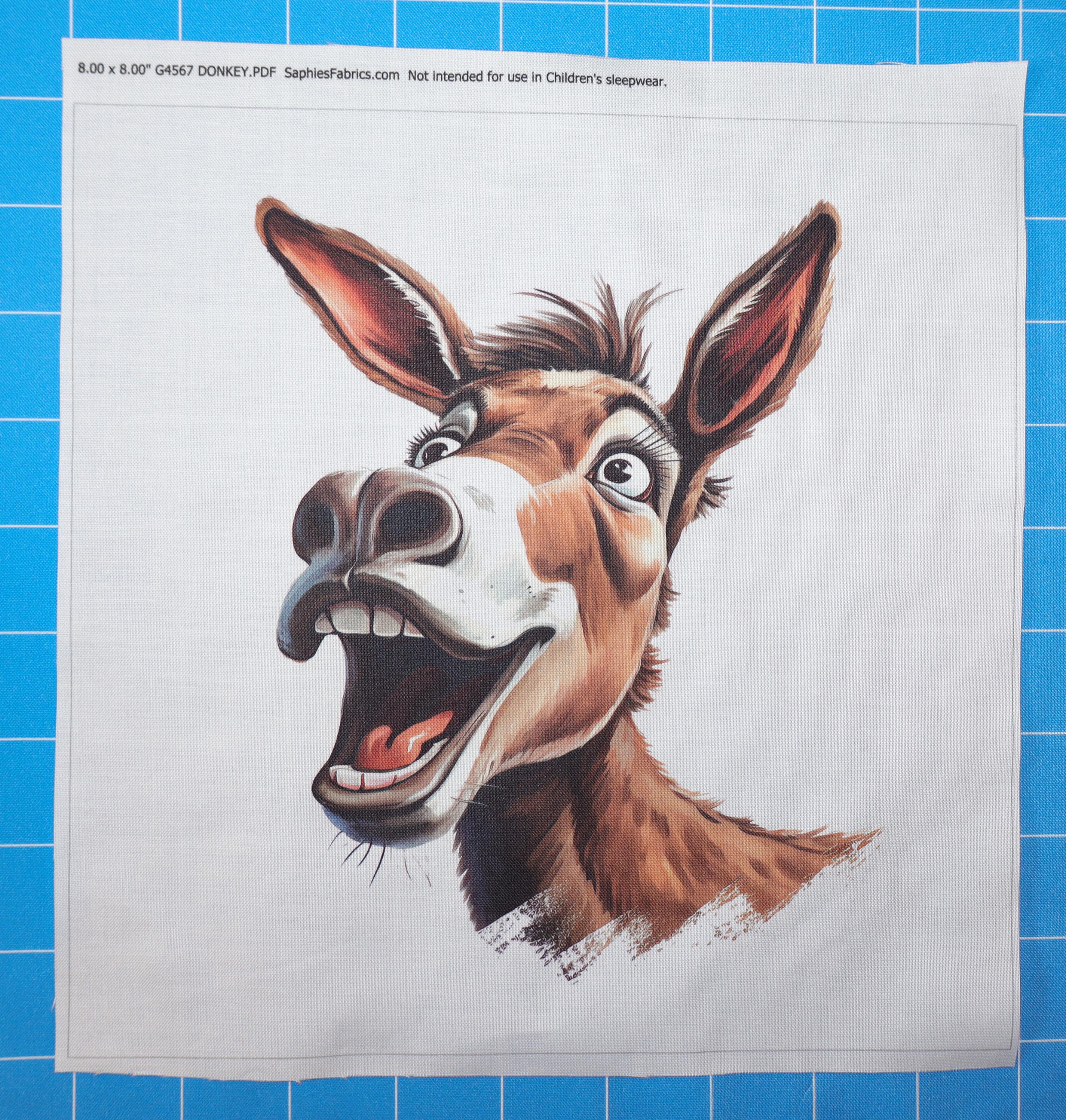 Donkey 100% Cotton Fabric Panel Block | Small Sewing Quilting Square G4567