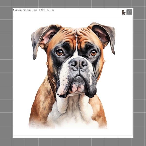 Boxer Dog 100% Cotton Fabric Panel Block Quilt Square L5677
