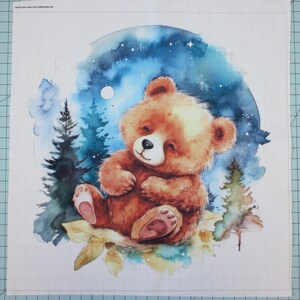 Sleepy Night Bear 100% Cotton Fabric Panel Square - Small Sewing Block J2205