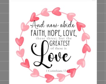 1 Corinthians 13:13 Bible Verse 100% Cotton Fabric Panel Block Quilt Square DI208