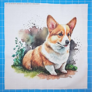 Corgi Dog 100% Cotton Fabric Panel Square - Small Quilting Sewing Block A554