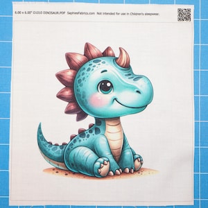 Dinosaur 100% Cotton Fabric Panel Block | Small Sewing Quilting Square O1010