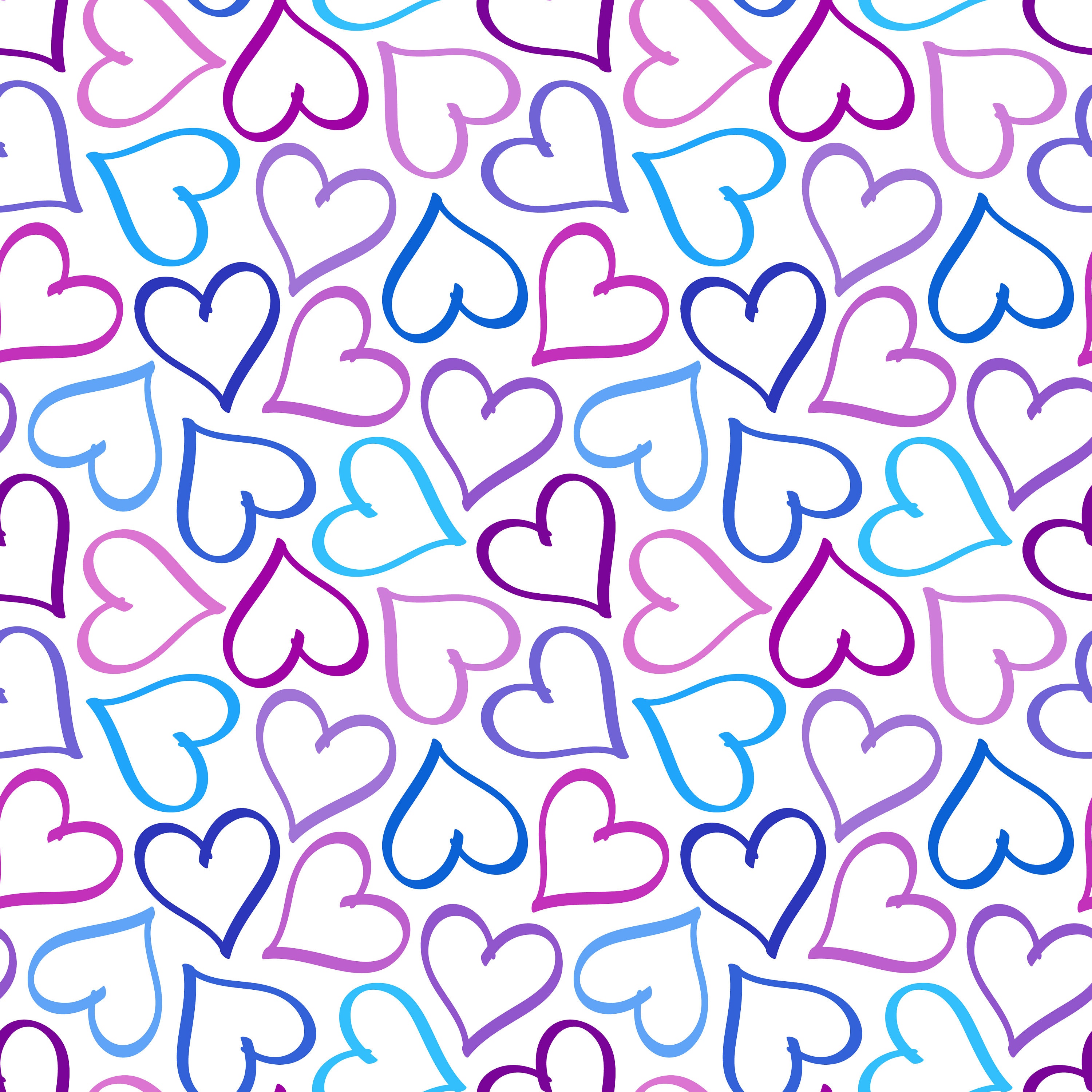 Purple Blue Hearts Colorful Digitally Printed 100% Cotton | Etsy