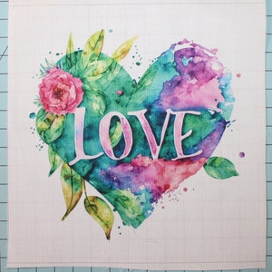 Watercolor Love 100% Cotton Fabric Panel Square - Small Quilting Sewing Block J8601