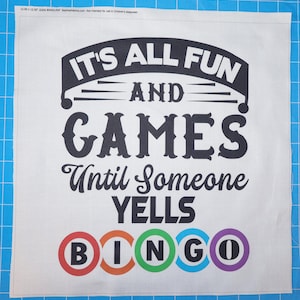 Bingo Fun & Games 100% Cotton Fabric Panel Block | Small Sewing Quilting Square J2202