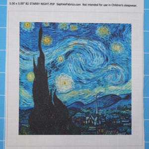 Vincent Van Gogh Starry Night 100% Cotton Fabric Panel | Quilting Sewing Panel B2