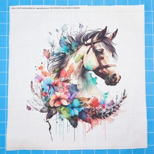 Floral Horse 100% Cotton Fabric Panel Block | Small Sewing Quilting Square AM2183