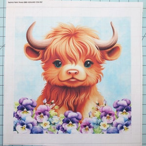 Baby Cow in Flowers 100% Cotton Fabric Panel Square - Small Sewing Quilting Block G880