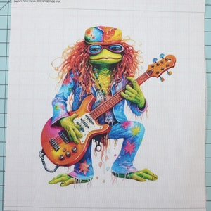 Hippie Frog With Guitar 100% Cotton Fabric Panel Square - Small Sewing Quilting Block J559