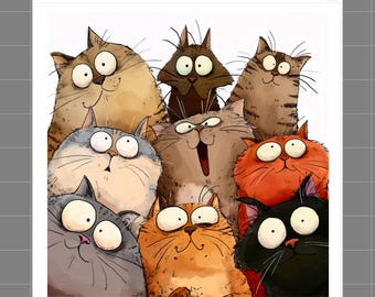 Humor Cats 100% Cotton Fabric Panel Block Quilt Square DD308