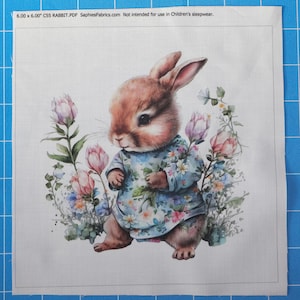 Bunny Rabbit Spring 100% Cotton Fabric Panel Block | Small Sewing Quilting Square C55