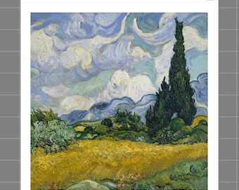 Vincent Van Gogh Van Gogh Wheatfield With Cypresses 100% Cotton Fabric Panel C612