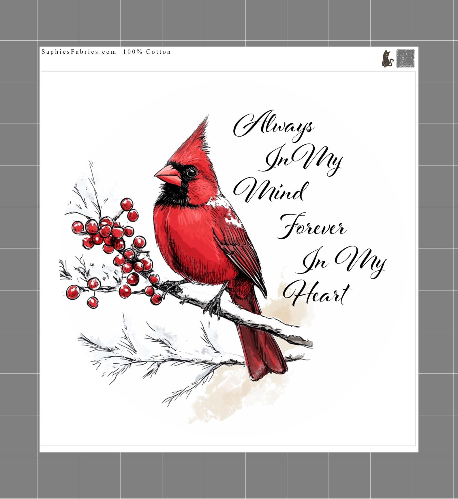 Memory Memoriam Cardinal 100% Cotton Fabric Panel Block Quilt Square ...