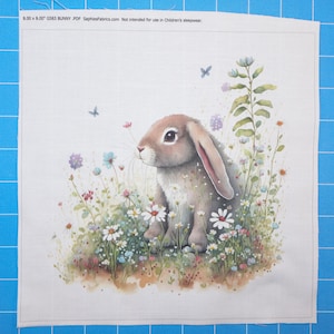 Floral Bunny 100% Cotton Fabric Panel Block | Small Sewing Square G583