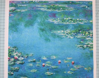 Small Claude Monet Water Lilies 100% Cotton Fabric Panel - Quilting Sewing Panel