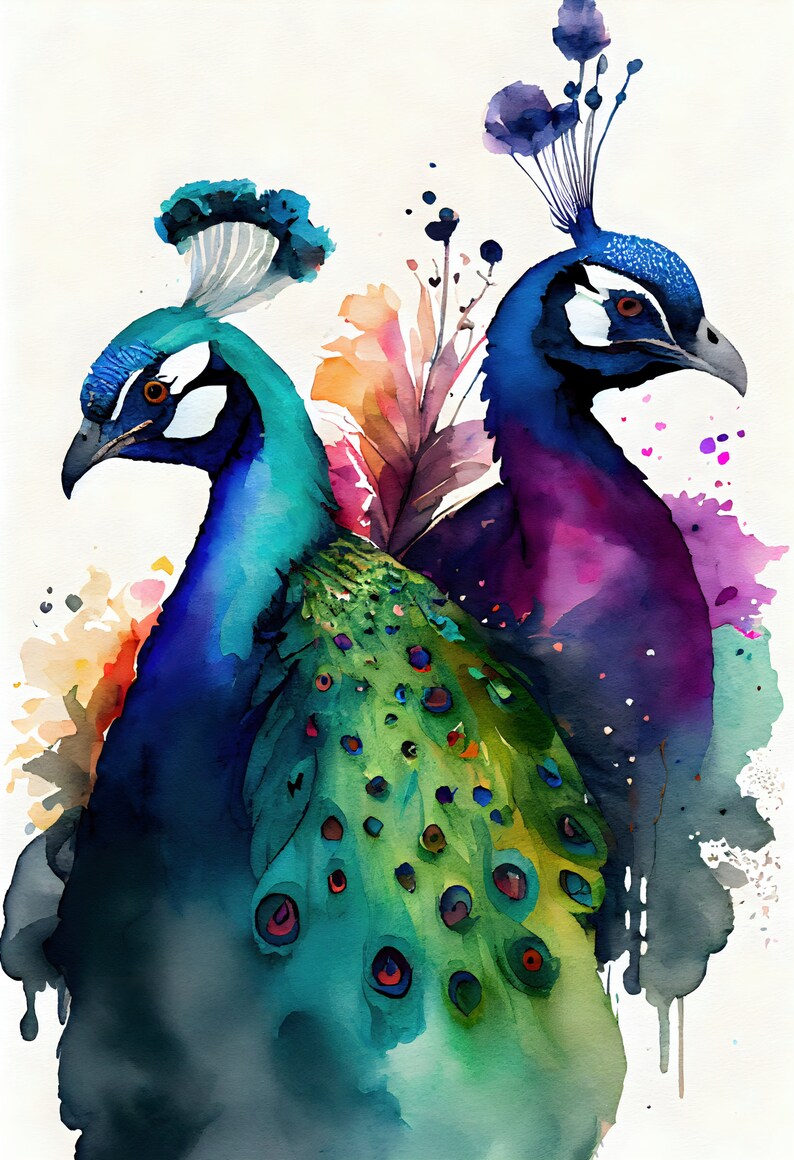 Watercolor Peacocks 100 Cotton Fabric Panel Quilting Sewing Etsy