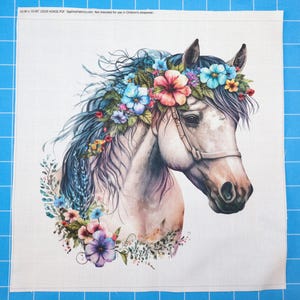Floral Horse 100% Cotton Fabric Panel Block | Small Sewing Square J2029