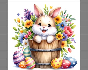 Easter Floral Bunny Rabbit 100% Cotton Fabric Panel Block Quilt Square ET556