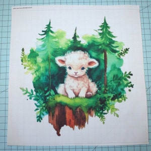 Lamb Sheep 100% Cotton Fabric Panel Square - Small Quilting Sewing Block D347