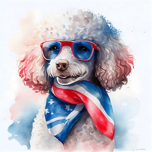 Patriotic Poodle Dog 100% Cotton Small Fabric Panel Square ~ Quilting Sewing Panel ~ Choice of 5" 6" 8" 10" 12" Square C924