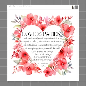 1 Corinthians 13:4-7 Faith Scripture 100% Cotton Fabric Panel Block Quilt Square R2001