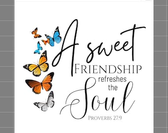 Proverbs 27:9 Faith / Scripture 100% Cotton Fabric Panel Block Quilt Square DL101
