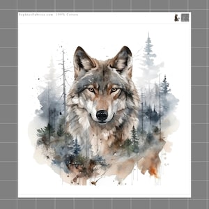 Wolf 100% Cotton Fabric Panel Block Quilt Square D161