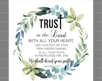 Proverbs 3:5-6 Faith / Scripture 100% Cotton Fabric Panel Block Quilt Square M5110
