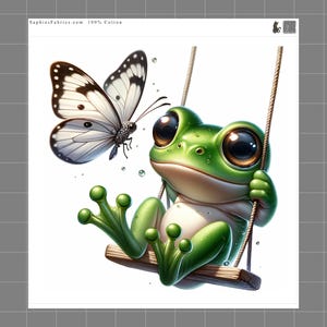 Frog & Butterfly 100% Cotton Fabric Panel Block Quilt Square ET347