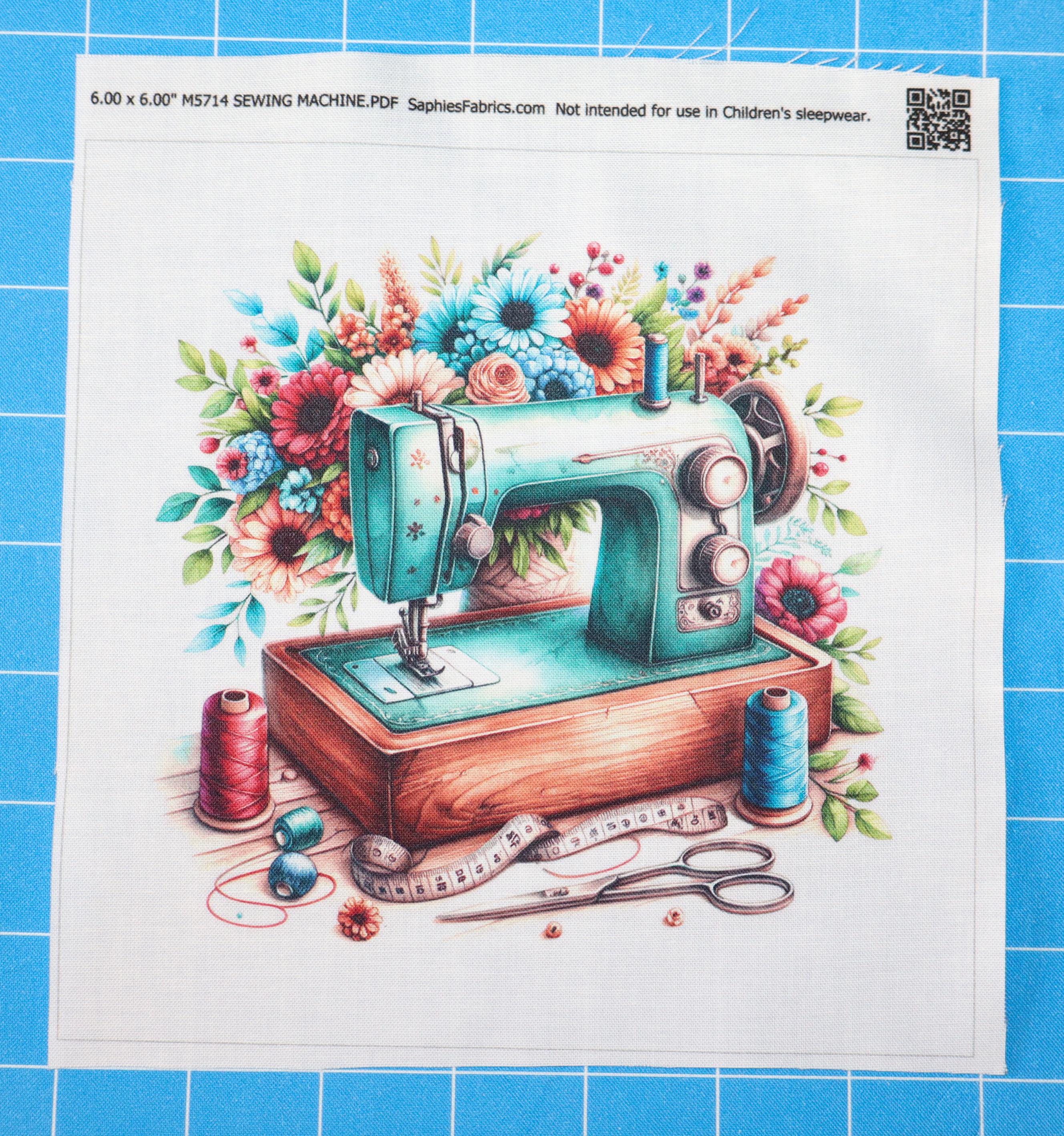 Floral Sewing Machine 100% Cotton Fabric Panel Block Quilt Square M5714 ...