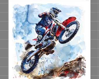 Motocross Dirtbike 100% Cotton Fabric Panel Block Quilt Square N1001