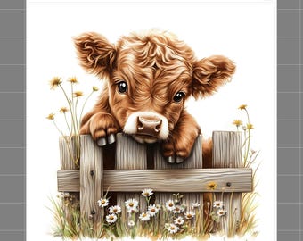 Highland Cow 100% Cotton Fabric Panel Block Quilt Square SC98