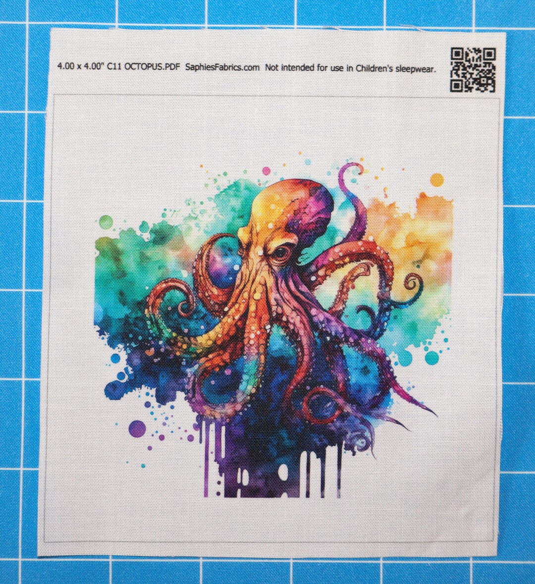 Octopus Fa Ric Panel Octopus 100% Cotton Fabric Panel Block | Small Sewing Quilting Square ...