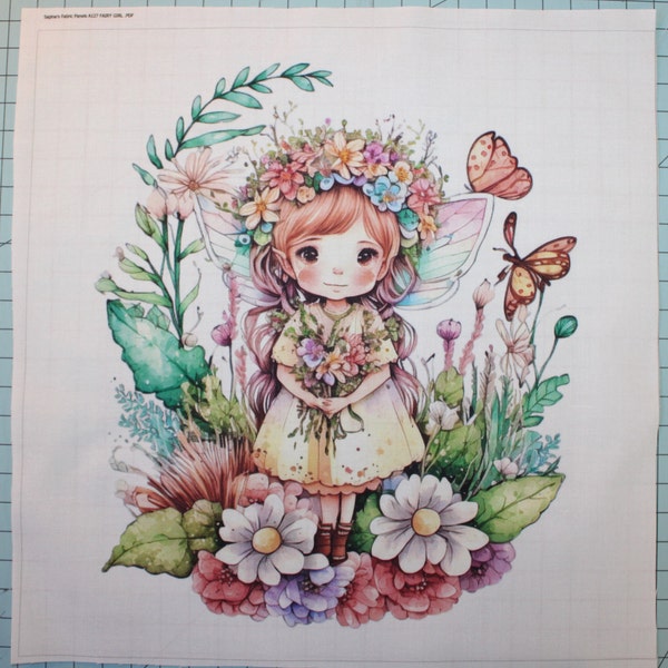 Watercolor Girl Fairy Floral 100% Cotton Fabric Panel Square - Small Quilting Sewing Block A127