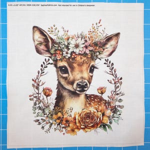 Doe Deer Floral 100% Cotton Fabric Panel Block | Small Quilting Sewing Square E269