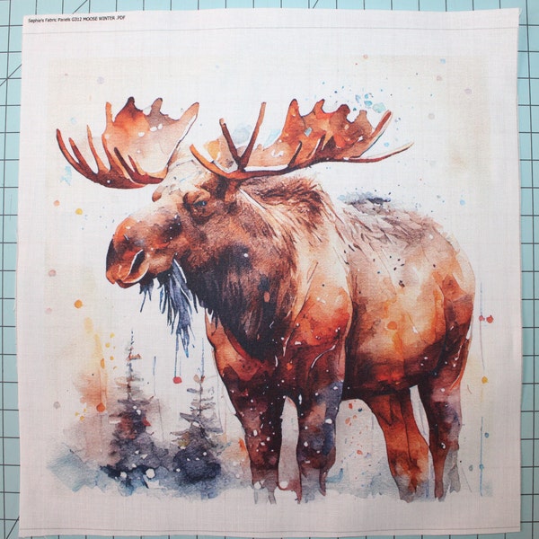 Moose Winter 100% Cotton Fabric Panel Square - Small Quilting Sewing Block G312