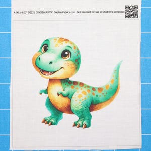 Dinosaur 100% Cotton Fabric Panel Block | Small Sewing Quilting Square D2521