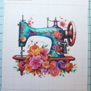 Boho Floral Sewing Machine 100% Cotton Fabric Panel Square - Small Quilting Sewing Block B216