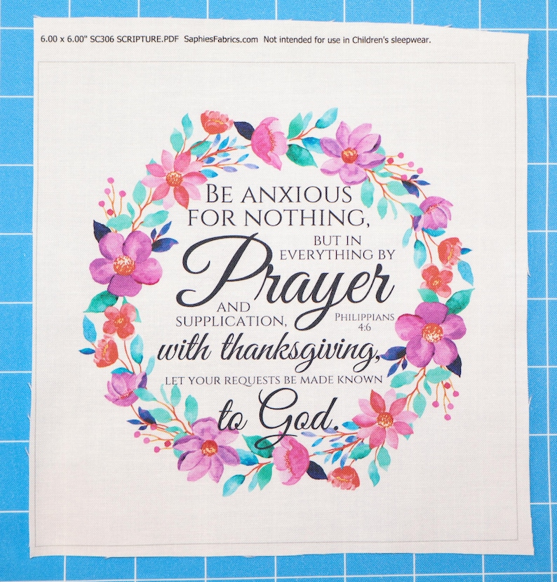 Philippians 4:6 Faith / Scripture 100% Cotton Fabric Panel Block Quilt ...