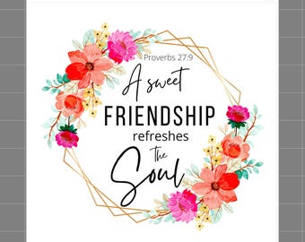 Proverbs 27:9 Faith / Scripture 100% Cotton Fabric Panel Block Quilt Square SC288