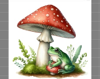 Frog & Mushroom 100% Cotton Fabric Panel Block Quilt Square M2261
