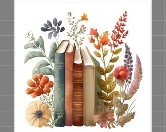 Books Flowers 100% Cotton Fabric Panel Block Quilt Square D980