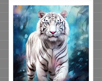 White Tiger 100% Cotton Fabric Panel Block Quilt Square M264