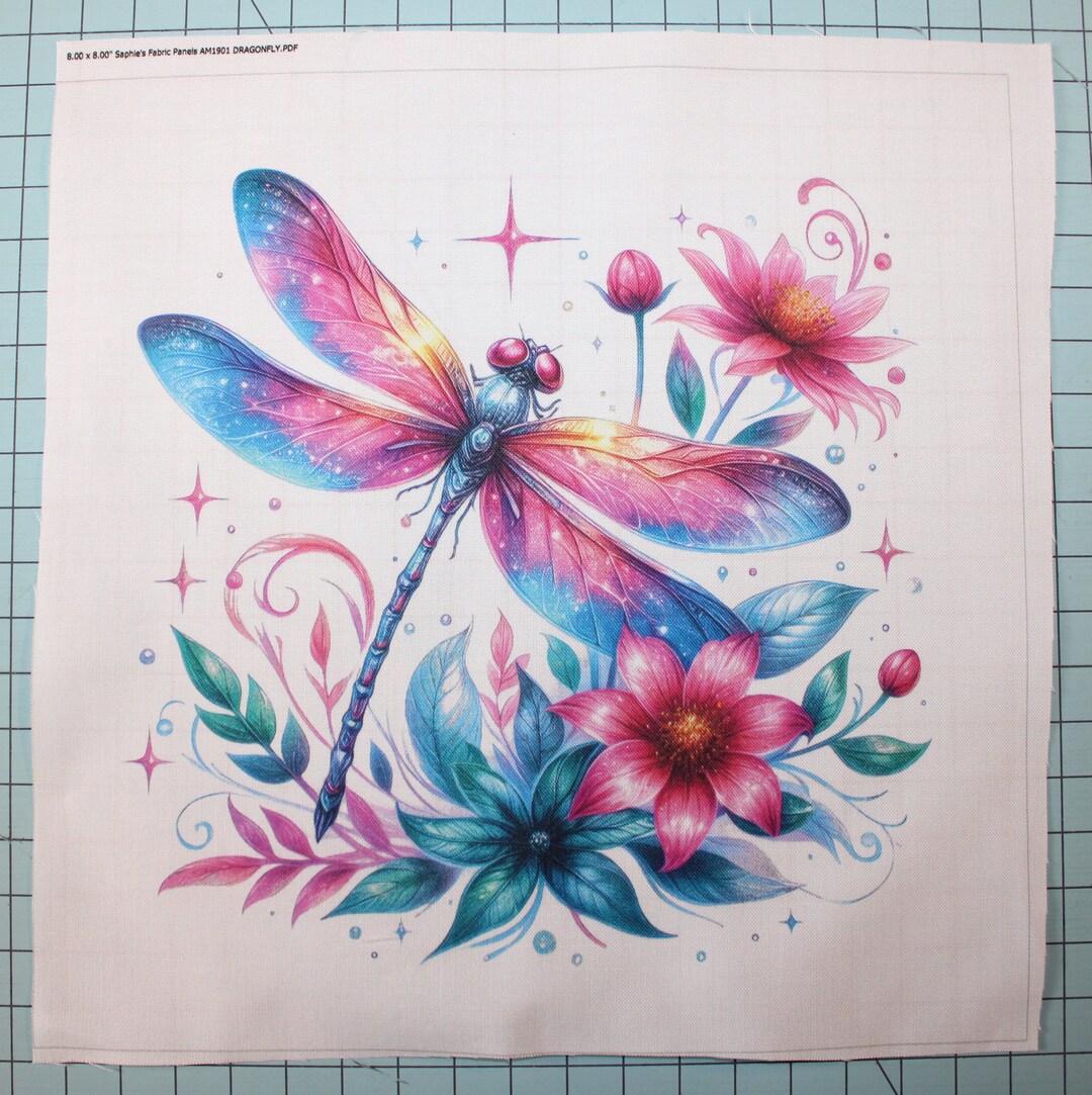 Square Dragonfly Pattern Dragonfly 100% Cotton Fabric Panel Square Small Sewing Quilting Block ...