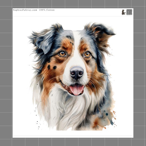 Australian Shepherd 100% Cotton Fabric Panel Block Quilt Square C270