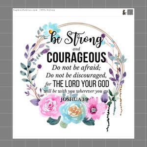Joshua 1:9 Bible Verse 100% Cotton Fabric Panel Block | Small Quilting Sewing Square M63