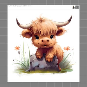 Baby Highland Cow 100% Cotton Fabric Panel Block Quilt Square G963