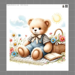 Teddy Bear 100% Cotton Fabric Panel Block | Small Sewing Quilting Square SC509