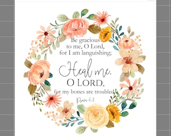 Psalm 6:2 Faith Scripture 100% Cotton Fabric Panel Block Quilt Square R2206