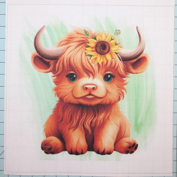 Baby Highland Cow 100% Cotton Fabric Panel Square - Small Sewing Quilting Block H334